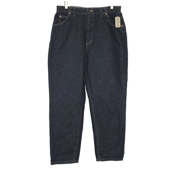 Y2K LL Bean Mom Jeans 14 Petite Dark Blue Relaxed Double L High Waist TG38 - Picture 1 of 7